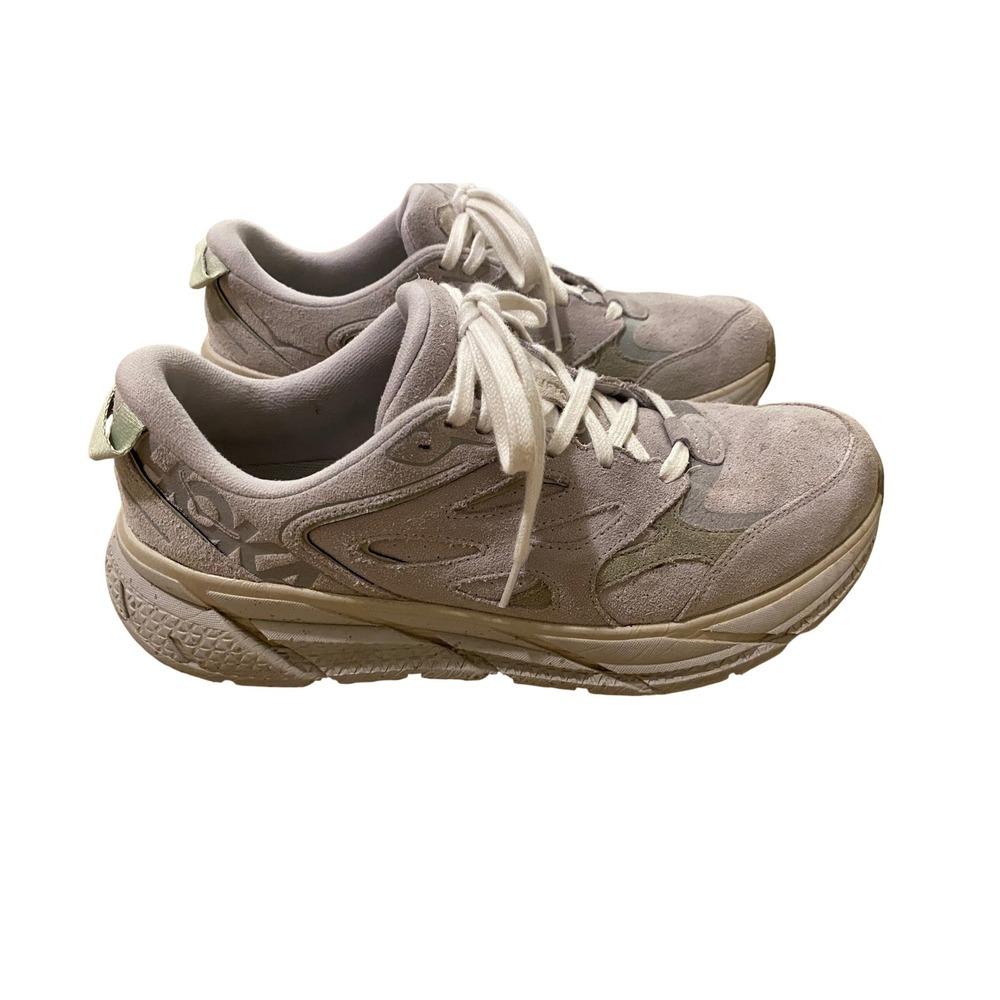Hoka One U Clifton L Suede Shoes M 9.5 W 10.5 Vaporous Barley 1122571-VSB